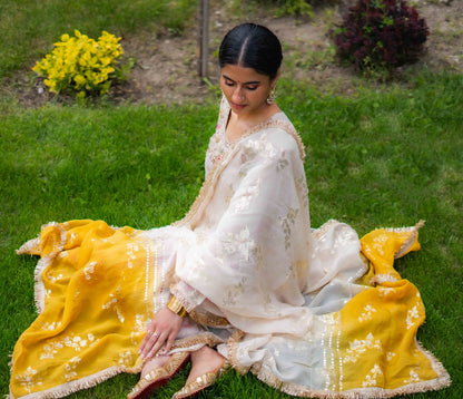 Two-Tone Organza Bridal Suit – Dabka &amp; Sequence Detail