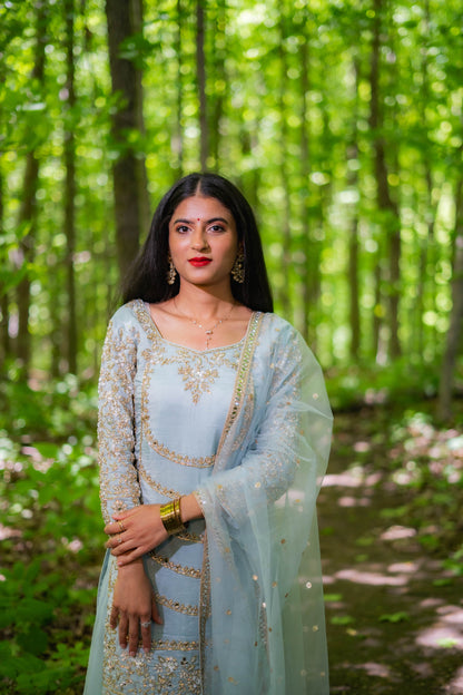 Grey & Blue Organza Punjabi Salwar Suit – Bridal Grace