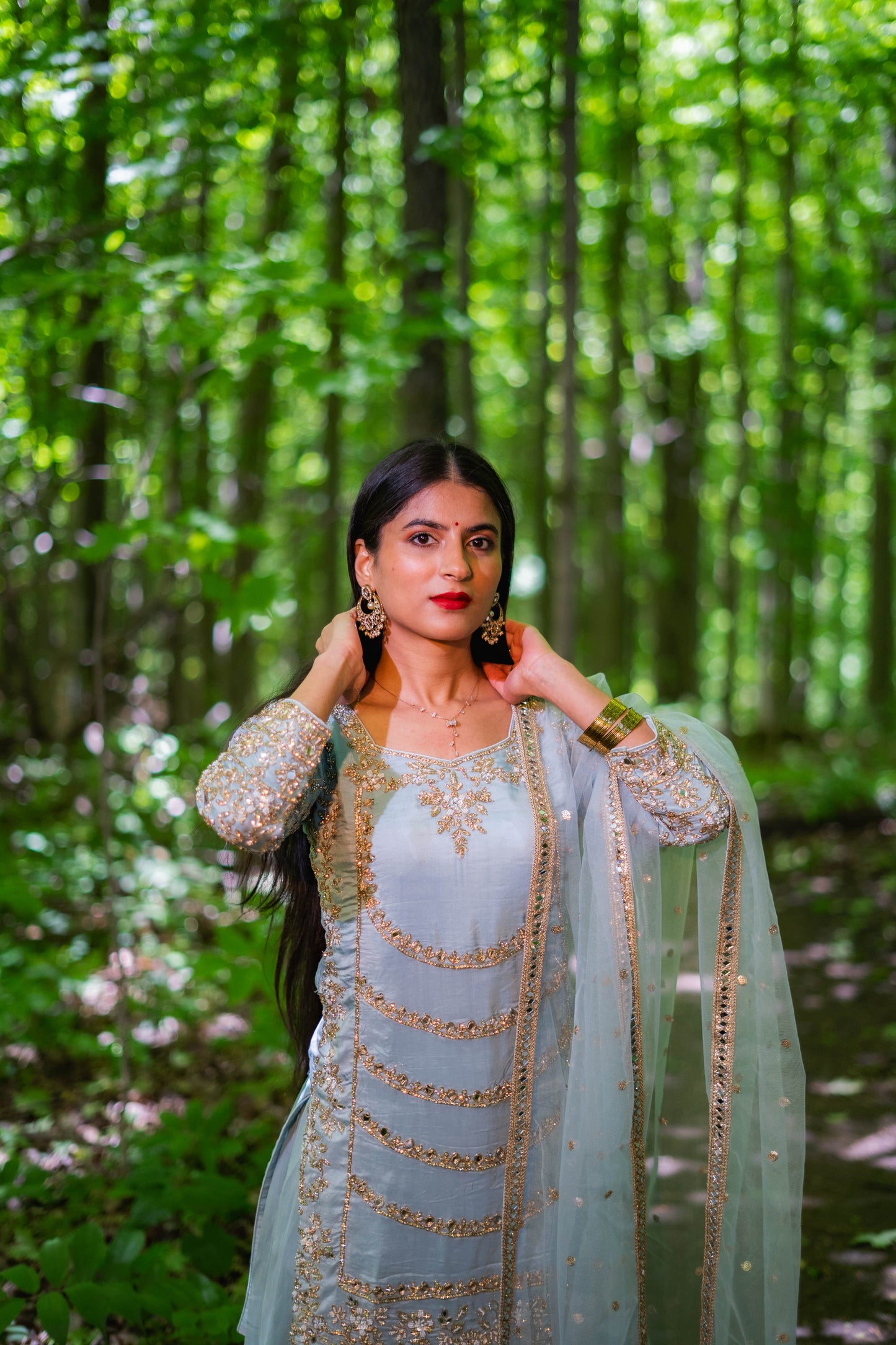 Grey & Blue Organza Punjabi Salwar Suit – Bridal Grace