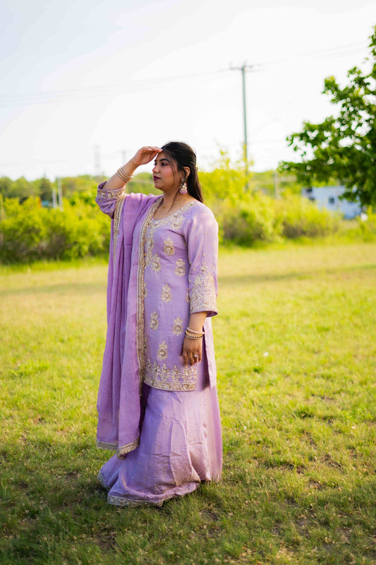 Lavender Tissue Sharara Suit – Italian Sequins Elegance